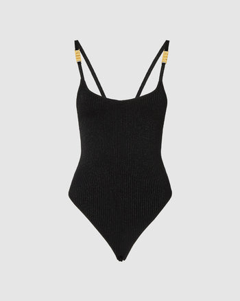Lurex bodysuit: Women Bodysuits Black | GCDS